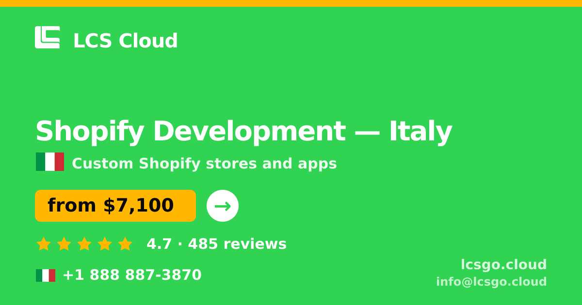 Shopify Development in Turin — from $6,700, rated 4.8/5 by 2955 clients. LCS Cloud.