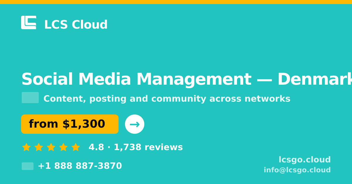 Social Media Management in Denmark — from $1,300/mo, rated 4.8/5 by 1738 clients. LCS Cloud.