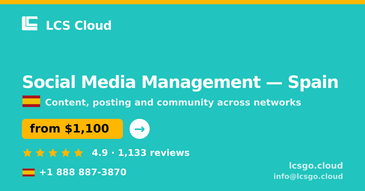 Social Media Management in Spain — from $1,100/mo, rated 4.9/5 by 1133 clients. LCS Cloud.