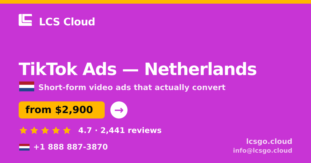 TikTok Ads in Amsterdam — from $3,300/mo, rated 4.9/5 by 1246 clients. LCS Cloud.