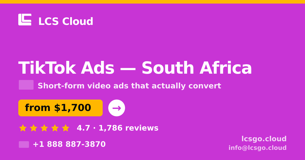 TikTok Ads in Cape Town — from $1,900/mo, rated 4.9/5 by 1428 clients. LCS Cloud.