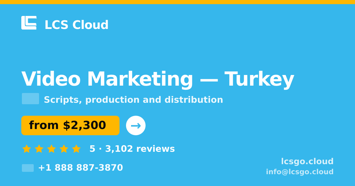 Video Marketing in Turkey — from $2,300, rated 5/5 by 3102 clients. LCS Cloud.