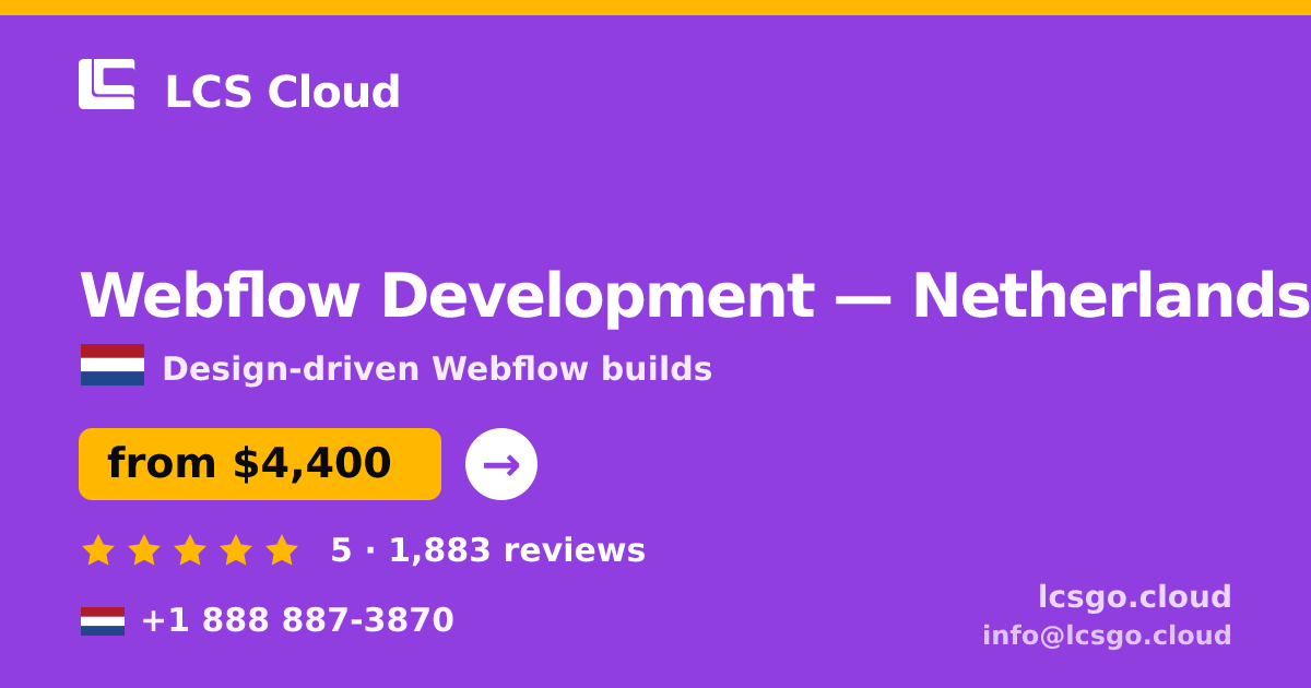 Webflow Development in The Hague — from $5,500, rated 4.9/5 by 1924 clients. LCS Cloud.